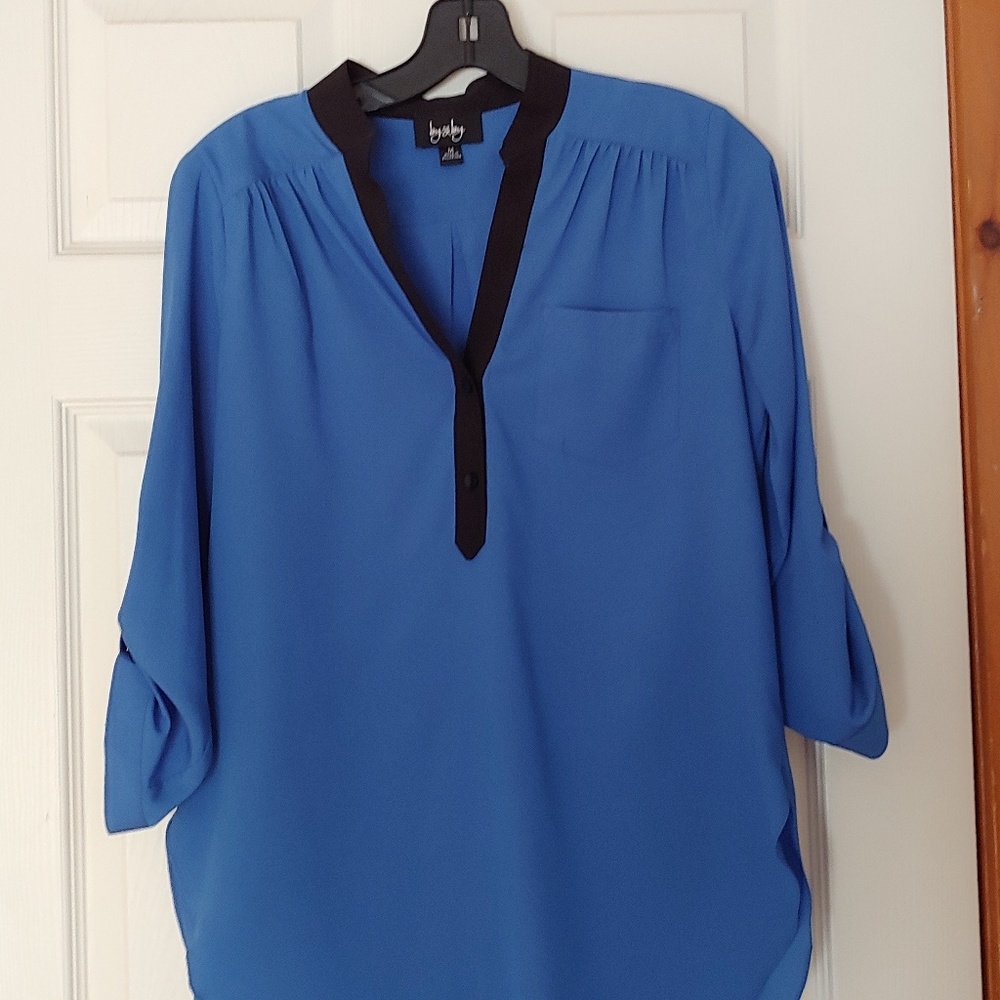 Blue Blouse with Black Collar